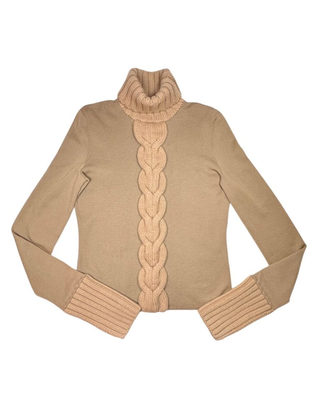 Authentic CELINE 100% Cashmere Sweater Sz L Camel Turtleneck Slim Fit Luxury